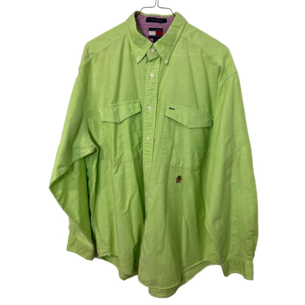 🍍Vintage Early 80’s Tommy Hilfiger Long Sleeve 
Button Down Sz. L Lime Green🍍 - Picture 9 of 10